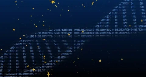 Numeric columns aligning helix forming sliding digits scrolling gold stars Stock Footage 328396270