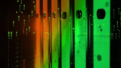 Numeric drift causing denser code over orange-green panels, showing droplet Stock Footage 331227157