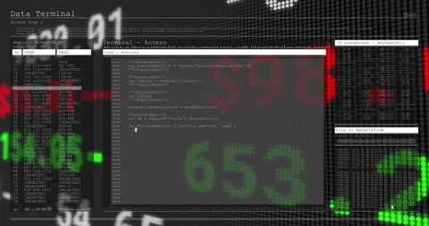 Numeric feed animating causing Data Terminal fading with IP console log and code Stock Footage 313552787