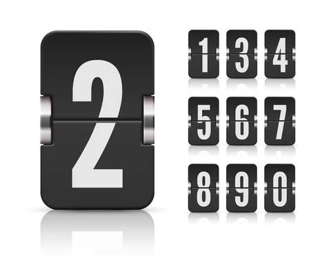 Numeric flip scoreboard set with reflection for black countdown timer or web Stock Illustration