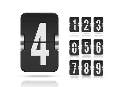 Numeric flip scoreboard set with reflections floating on different heights for Stock Illustration