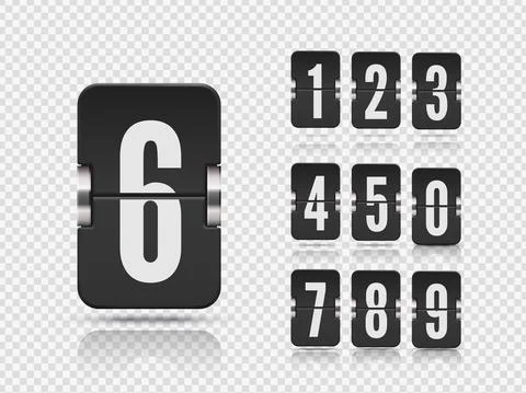 Numeric flip scoreboard set with reflections floating on different heights for Stock Illustration