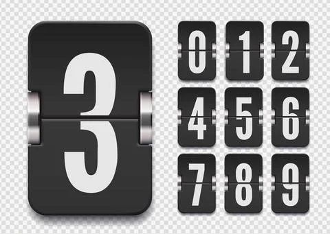 Numeric flip scoreboard set with shadows for dark countdown timer or web page Stock Illustration