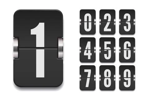 Numeric flip scoreboard set with shadows for black countdown timer or web page Stock Illustration