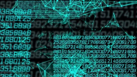 Numeric grids sliding in starting teal network drifting, reshaping, showing data Stock Footage 334337888