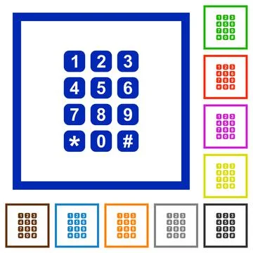 Numeric keypad flat framed icons Stock Illustration