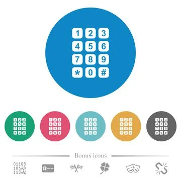 Numeric keypad flat round icons Stock Illustration