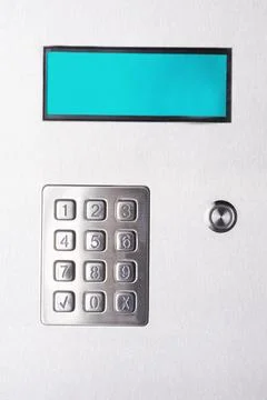 Numeric keypad panel with screen and button Stock Photos