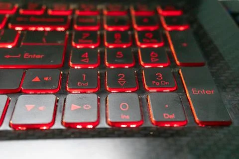 Numeric keypad showing in red color on Backlight keyboard Stock Photos