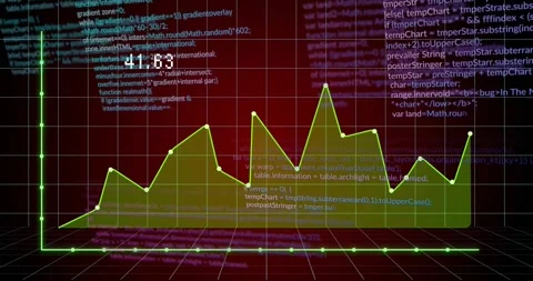 Numeric marker floating starting neon line fluctuating with shaded fill on grid Stock Footage 317227237