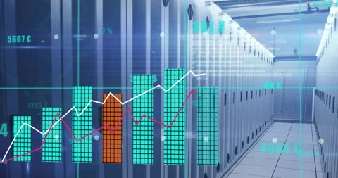 On numeric overlay appearing, data visualization building bar and line graph 스톡 동영상 310319543