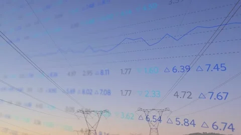 Numeric overlay pulling back revealing paired towers and converging lines, Stock Footage 333509827