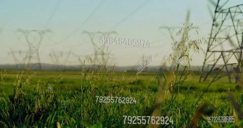 Numeric overlays appearing on frame 2, moving outward toward pylon, showing data Stock Footage 322204502