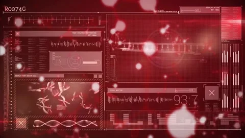 Numeric readout crossing threshold, HUD animating DNA helix while microbe panel Vidéo 329455167