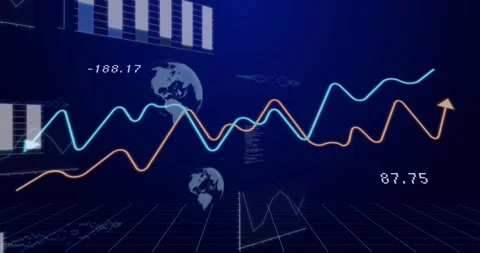 Numeric readout updating, cyan and orange lines moving across grid, visualizing Stock Footage 328265735