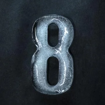 Numeric value, numbers made out of ice isolated on dark studio background 스톡 사진