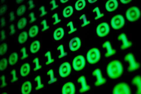 Numerical continuous code in green color, abstract web data in binary code. 写真素材