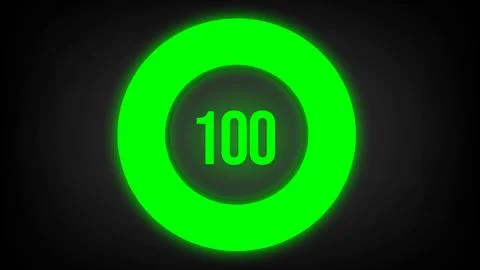 Numerical counting 100. Circular progress bar with bright neon green light. Stock Illustration