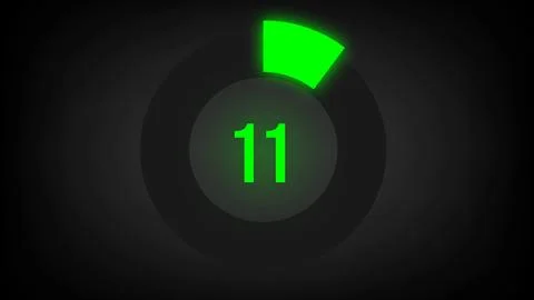 Numerical counting 11. Circular progress bar with bright neon green light in 11. Stock Illustration