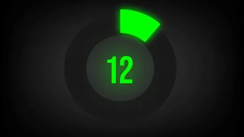 Numerical counting 12. Circular progress bar with bright neon green light in 12. Stock Illustration