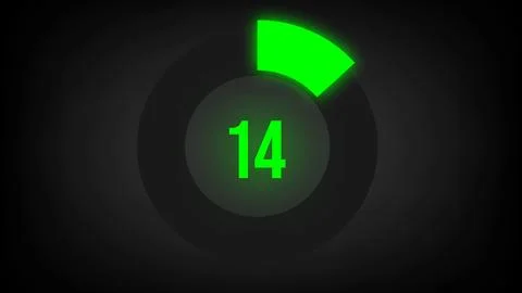 Numerical counting 14. Circular progress bar with bright neon green light in 14. Stock Illustration