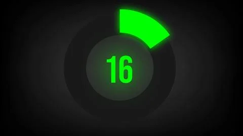 Numerical counting 16. Circular progress bar with bright neon green light in 16. Stock Illustration