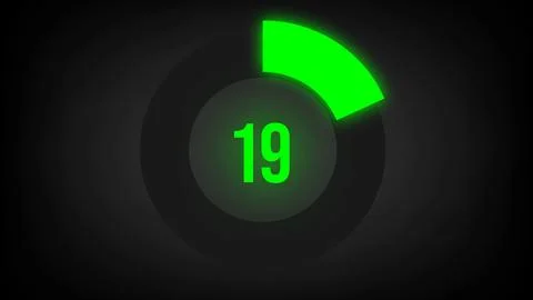 Numerical counting 19. Circular progress bar with bright neon green light in 19. Stock Illustration