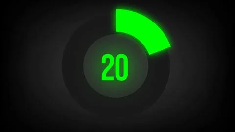 Numerical counting 20. Circular progress bar with bright neon green light in 20. Stock Illustration