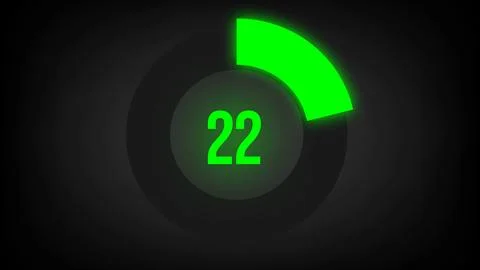 Numerical counting 22. Circular progress bar with bright neon green light in 22. Stock Illustration