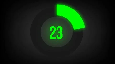 Numerical counting 23. Circular progress bar with bright neon green light in 23. Stock Illustration