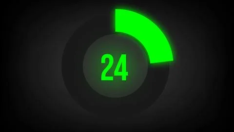 Numerical counting 24 Circular progress bar with bright neon green light in 24. Stock Illustration