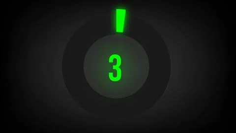 Numerical counting 3. Circular progress bar with bright neon green light in 3. Stock Illustration