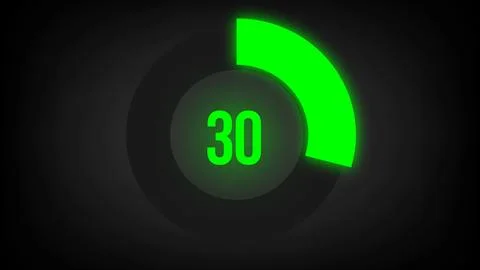 Numerical counting 30. Circular progress bar with bright neon green light in 30. Stock Illustration