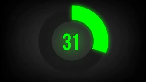 Numerical counting 31. Circular progress bar with bright neon green light in 31. Stock Illustration