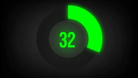 Numerical counting 32. Circular progress bar with bright neon green light in 32. Stock Illustration
