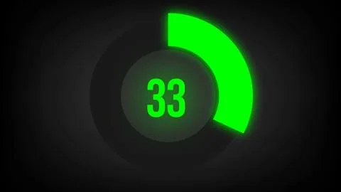 Numerical counting 33. Circular progress bar with bright neon green light in 33. Stock Illustration