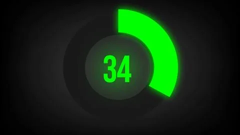 Numerical counting 34. Circular progress bar with bright neon green light in 34. Stock Illustration