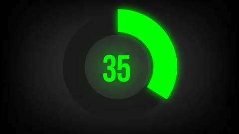 Numerical counting 35. Circular progress bar with bright neon green light in 35. Stock Illustration