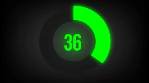 Numerical counting 36. Circular progress bar with bright neon green light in 36. Stock Illustration