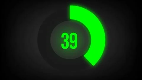 Numerical counting 39. Circular progress bar with bright neon green light in 39. Stock Illustration