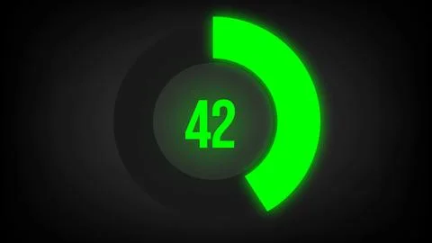 Numerical counting 42. Circular progress bar with bright neon green light in 42. Stock Illustration