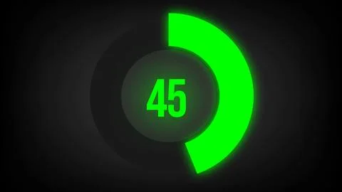 Numerical counting 45. Circular progress bar with bright neon green light in 45. Stock Illustration