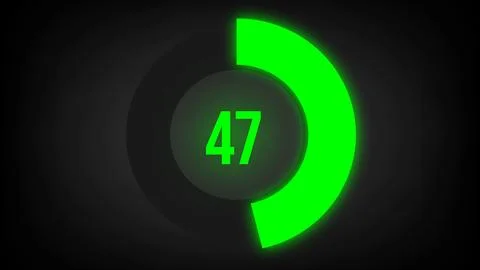 Numerical counting 47. Circular progress bar with bright neon green light in 47. Stock Illustration