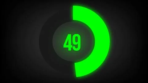 Numerical counting 49. Circular progress bar with bright neon green light in 49. Stock Illustration