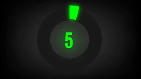 Numerical counting 5. Circular progress bar with bright neon green light in 5. Stock Illustration