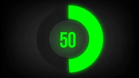 Numerical counting 50. Circular progress bar with bright neon green light in 50. Stock Illustration