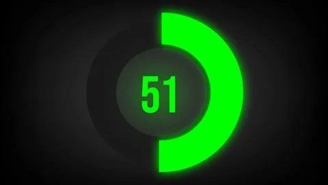 Numerical counting 51. Circular progress bar with bright neon green light in 51. Stock Illustration