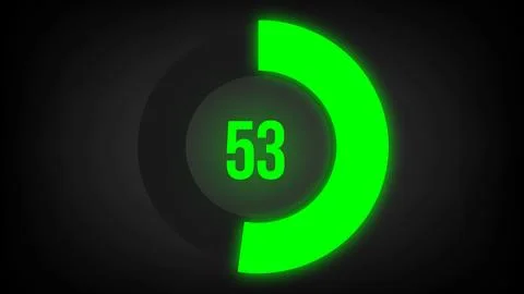 Numerical counting 53. Circular progress bar with bright neon green light in 53. Stock Illustration