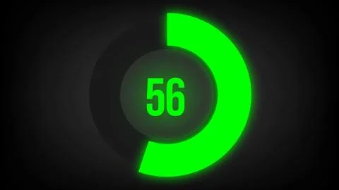 Numerical counting 56. Circular progress bar with bright neon green light in 56. Stock Illustration