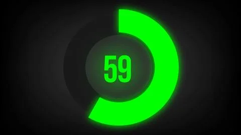 Numerical counting 59. Circular progress bar with bright neon green light in 59. Stock Illustration